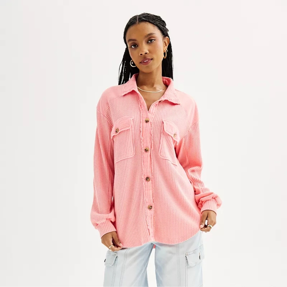 SO KOHL'S WAFFLE KNIT SHACKET NWT